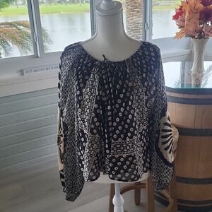 Free People Black and White Floral Blouse
